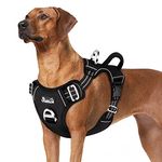 SlowTon No Pull Dog Harness, Heavy Duty No Choke Pet Harness with 2 Leash Clips and Easy Control Vertical Handle, Adjustable Soft Padded Dog Vest for Small, Medium and Large Dogs(Black,L)