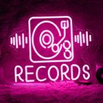 Records Neon Sign For Wall Decor Jukebox Music Light Up Sign Powered by USB Dimmable Pink Led Music Records Neon Light for Video Shop Karaoke Bar Party Bedroom Gifts(15.7"*12.2"）