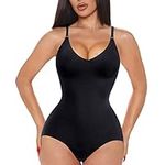 Chumian Women Waist Trainer Bodysuit Adjustable Shoulder Strap Shapewear Tummy Control Fajas Corest V-Neck Leotard Jumpsuit Tops (Black, Medium)