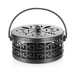 Whthteey Metal Mosquito Coil Holder with Handle Portable Coil Incense Burner for Home Garden Decorate (Black)