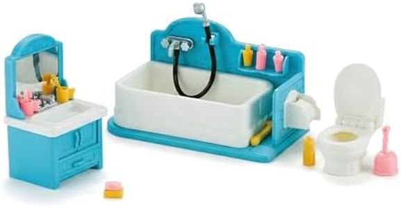 OLEOCA Family Dollhouse Bathroom Set — Bathtub with Hand Shower, Sink with Mirror & Toilet, Soap, Toothbrush & Toilet Paper Roll — Dollhouse Furniture & Accessories for Ages 3+