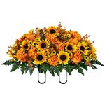 Sympathy Silks Artificial Cemetery Flowers - Fall Flowers Grave Decoration - 30" Long Yellow Sunflowers and Amber Mum Saddle for Loved One's Headstone