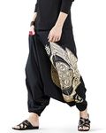 The Veshti Company Printed Harem Relaxed Pants For Men's Cotton Hippie Style Baggy Boho Yoga Pajama Pant With Pocket, Spell Binder Black-Beige, M, Black & Beige