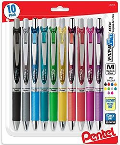 Pentel EnerGel 0.7 MM RTX Retractable Liquid Gel Pen, 10 Pack of New Assorted ink Colors, Metel Tip, Medium Line, Quick Dry No Smear