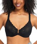 HACI Women's Front Closure Bra Racerback Plus Size Underwire T-Back Unlined Lacy Unpadded Full Coverage Bras(Black,38D)