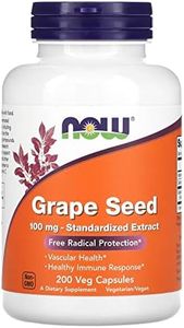 NOW Foods Supplements, Grape Seed 100 mg - Standardized Extract, Highly Concentrated Extract with a Minimum of 90% Polyphenols, with Vitamin C, 200 Veg Capsules