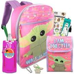 Fast Forward Baby Yoda Backpack with Lunch Box for Girls Set - Bundle with Baby Yoda Backpack, Baby Yoda Lunch Bag, Water Bottle, Stickers, Keychain, More | Star Wars Backpack for Girls, Baby Yoda