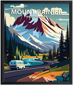 Poster rétro du parc national du Mont Rainier - Décoration murale pour salon, chambre à coucher, bureau, maison (mont de pluie, 28 x 35,6 cm (sans cadre)
