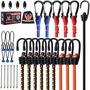 ARMORLOGISTICS Bungee Cords with Hooks, Bungee Cords Heavy Duty Outdoor 30 pcs, 10", 18", 24", 36", 48", 60" Bungee Cord with Carabiner Hooks, Tarp Clips, Ball Bungees, Storage Bag