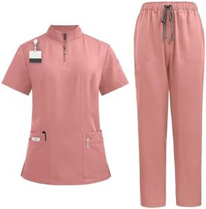 Scrubs for Women Set V-Neck Stretch Fit Scrub Top & Jogger 2025 Pants Multi Pocket Medical Nurse Uniforms Set Ladies White Black Blue S M L XL XXL 3XL with Big Pocket