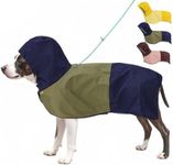 AOKOWN Waterproof Dog Raincoat with Hood, Extended Coverage Rain Jacket for Large Dogs, Wind-Resistant Secure Fit with Leg Straps, Reflective, Leash Hole, Easy Hook & Loop Fastener On/Off, Blue, XXL