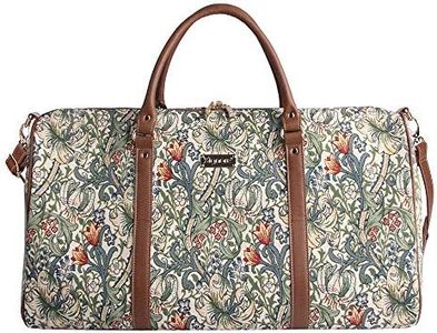 Designer William Morris Women Canvas Carry-on Overnight Weekender Duffel Travel Bag with Floral Golden Lily (BHOLD-GLILY)