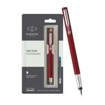 Parker Vector Standard Fountain Pen (Fine Tip) | Red Body Color With 1 Ink Cartridge | Gifts For Employees | Leading Pen For Corporate