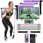 Premium Latex Portable Pilates Bar Kit with Resistance Bands | Adjustable Resistance Band Bar Home Workout Fitness Kit | Resistance Bands & Exercise Loop Bands Workout Videos by KROSSIL