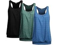 Beyove Banded Bottom Tank Tops Women 3 Pieces Workout Tops Loose Fit Tanks Athletic Yoga Shirts Running Sport Activewear