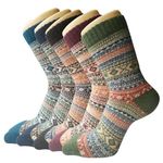 5 Pairs Womens Thermal Wool Socks Warm Knit Ladies Socks for Winter, One Size, A6