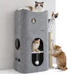 Bedsure 3-Level Indoor Cat Bed- Cat Condos Small Cat Tree for Multiple Kitties to Play Sleep,Hideaway Cave, Fluffy Ball, Scratching Post, 22.5x31.5x13, Grey