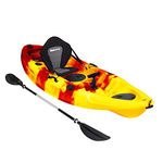 Bluewave Crest Solo Fishing Kayak – Single Sit On Top Kayak with 5 Rod Holders, 2 Storage Hatches, Padded Seat & Paddle (Red/Yellow)