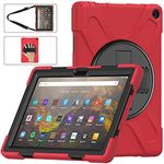 LEHEE Case for All-New Amazon Fire HD 10 and Fire HD 10 Plus Tablet (Only Compatible with 11th Generation 2021 Release), Rugged Shockproof Hard Case with 360 Rotating and Stand, Red