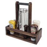 J JACKCUBE DESIGN Rustic Wood Tabletop Organizer for Outdoor Dining, Grill, BBQ Condiment, Spices, Spatula, Tong, Utensil Holder and Paper Towel Serving Caddy - MK718A (Rustic Wood)