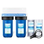 Geekpure 2 Stage Whole House Water Filter System with 10 Inch Blue Housing - 4.5"x 10" PP + Carbon