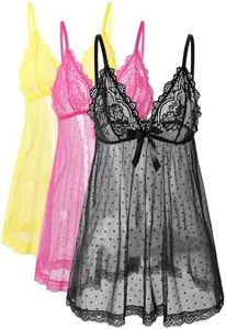 AIBINGGE Sexy lingerie Lace Babydoll Chemise, Black, Women's Sleepwear S-5XL (Black+Rose Red+Yellow, XL)