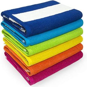 Cabana Beach and Pool Towel 6 Pack - 30in x 60in - Soft and Absorbent Eco-Friendly Terry Loop (Royal, Turquoise, Green, Yellow, Orange and Pink, 06 Pack)