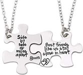 2PCS Friends Necklaces for 2 - Side by Side Or Miles Apart BFF Friendship Matching Puzzle Necklace Set Long Distance Friendship Gifts for Women Teen, Metal