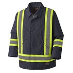 Pioneer Hi Vis Heavy Duty Quilted Cotton Duck Safety Jacket - Reflective Tape - Navy