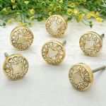 Indian-Shelf 8 Piece Mother of Pearl Vintage Knobs for Cabinets and Drawers - Golden and White Drawers Knobs - Nursery Dresser Knobs - Cabinet Pull Knobs