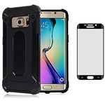 Phone Case for Samsung Galaxy S6 Edge Plus with Tempered Glass Screen Protector Cover and Cell Accessories Slim Silicone Dual Layer Armor Glaxay S6edge + S 6edge 6s 6 Edge+ Women Men Cases Black