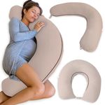 PharMeDoc Crescent Cooling Pregnancy Pillows - Body Pillow for Adults - Side Sleeper – Maternity and Nursing Pillow Breast Feeding - Pregnancy Must Haves - Mocha with Piping