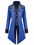 Crubelon Men's Steampunk Vintage Tailcoat Jacket Gothic Victorian Frock Coat Uniform Halloween Costume, Blue, Medium