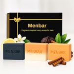 Men's Soap Bar UK - Luxury Fragrance Inspired (Creed, Code, Million) 150g x3 Hand Made, Bath, face Scrub, Gym, Shower Soaps Natural Jojoba Oil, Hyaluronic Acid & Papaya Extract - Birthday Gift for him