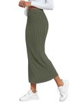 WNEEDU Women Skirt Casual Long Dress Fitting Bodycon Side Slit Split Maxi Skirts for Women, Army Green XL