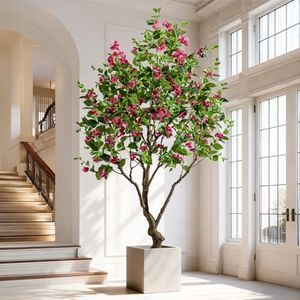 Artificial Bougainvillea Tree, 8FT UV Resistant Fake Bougainvillea Plant in Pot for Outdoor/Indoors, Realistic Faux Flowering Tree for Patio, Garden, Porch, Home Decor