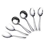 IKIGAI Stainless Steel Serving Tools 6 Piece Nonstick Set. Heavy Gauge 2 Soup Ladle (Karchi), 2 Solid Spoon (Chamcha) and 2 Rice Spoon for Serving Soup/Curry/dal/Rice/Pasta. Silver NEO