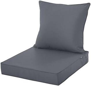 Comcaver Outdoor Seat Cushion Set for Chair Sofa Couch, Fade Resistant Waterproof Bottom and Backrest Cushions for Patio Furniture, Dark Grey, 22x22 Inch,1 Set