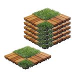 Sharpex Artificial Grass Wooden Deck Tiles with Interlocking | 6 Piece Teak Wood Decking Water Resistant Tile for Balcony, Terrace, Garden | Quick Flooring Solution for Indoor/Outdoor (12 X 12 Inch)