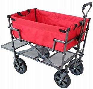 MacSports Double Decker Heavy Duty Steel Frame Collapsible Outdoor 150 Pound Capacity Yard Cart Utility Garden Wagon with Lower Storage Shelf, Red