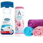 Dr Beckmann Carpet Stain Remover (650ml) With Cleaning Applicator Brush + Microfibre Cloths (3 pcs) + Astonish Shake & Fresh Pink (400g) Bundle. Perfect To Remove Stubborn Stains And Odour