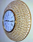 HOMEDECO Decorative Crystal Wall Clock Metal Crystal Beads Analog Fancy Diamond Clock in Roman Number Hanging Decorative Wall Clock Gift Anniversary Luxury Home Living Room (Golden 42x20.32cm)