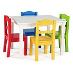 Humble Crew Summit Kids Wood Table and 4 Chairs Set, White/Primary