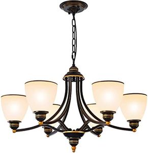 XANGQAN Farmhouse Chandeliers for Dining Room, 6-Frosted Glass Shades Chandelier,Oil-Rubbed Bronze Metal Lights Fixture, Adjustable Height Pendant Lighting, Dining Light for Kitchen, Living Room