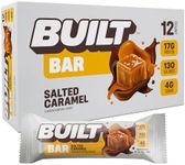 Built Protein Bars, Salted Caramel, 12 Count, 1.73oz Bars, Gluten Free Protein Snacks with 17g of High Protein. Chocolate Protein Bar only 130 calories & 4g sugar, Great On The Go Protein Snack