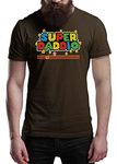 Fathers Day T-Shirt Super Daddio Gamer Men's Fun Gift Novelty Tee Shirt Brown