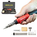 Berkling BSG-568 Butane Soldering Iron Kit - Self-Ignite, Instant Start, Portable Cordless Welding Micro Solder Torch Heat Gun includes 5 Tips, 15g 60/40 Rosin Core Solder Wire, Mini Wrench, Sponge