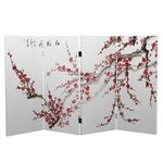 Oriental Furniture Tall Double Sided Plum Blossom Canvas Room Divider, 3-Feet