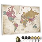 CANVASCALE Canvas World Map with Cork Pin Board - English Lettering - Decorative Wall Decoration for All Rooms - Canvas Pictures with World Map Motif (70x50 cm, Pattern 20)