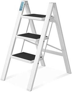 3 Step Ladder, SPIEEK Folding Step Stool with Wide Anti-Slip Thickened Pedal, Foldable ladder 330 Lbs Capacity, Kitchen step stool for adults, Lightweight Folding Ladder, White